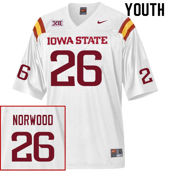 Youth #26 Myles Norwood Iowa State Cyclones College Football Jerseys Sale-White